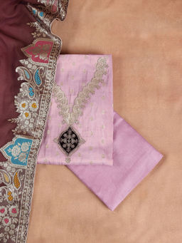 Libas - Purple Floral Embroidered Zari Details Unstitched Suit (Set of 3)