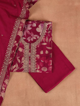 Libas - Red Floral Printed Embroidered Yoke Design Semi Stitched Suit (Set of 3)