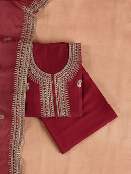 Libas - Red Paisley Embroidered Unstitched Suit (Set of 3)