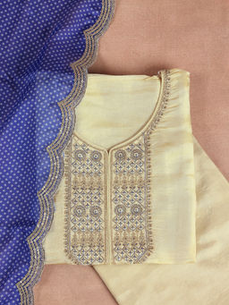 Libas - Blue Embroidered Yoke Design Unstitched Suit (Set of 3)