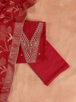 Libas - Red Embroidered Embellished Unstitched Suit (Set of 3)