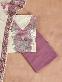 Libas - Mauve Floral Print Lace Work Unstitched Suit (Set of 3)