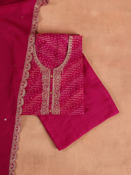 Libas - Pink Bandhani Print Embroidered Embellished Unstitched Suit (Set of 3)