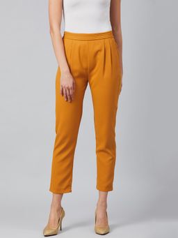 Marie Claire - Women Casual Mustard Colour Solid Regular Trousers