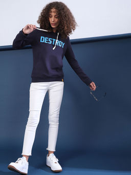 PINACOLADA - Blue Women Printed Stylish Casual Hooded Sweatshirts