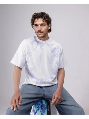 Rare Rabbit Xab White Graphic Print Oversized Fit T-Shirt