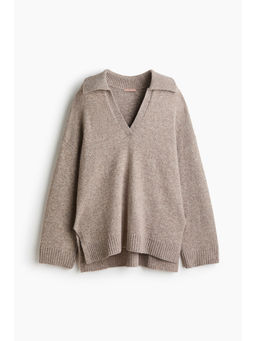 H&M - Women Beige Fine-knit collared jumper