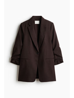 H&M - Women Brown Gathered-sleeve blazer