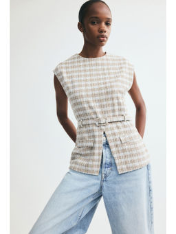 H&M - Women Beige Belted boucla-knit top