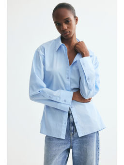 H&M - Women Blue Waisted poplin shirt
