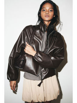H&M - Women Brown Coated funnel-collar jacket