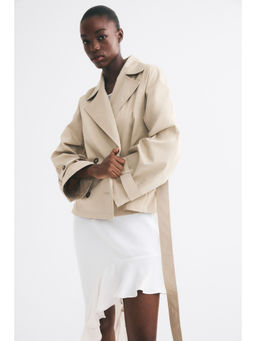 H&M - Women Beige Short tie-belt trench coat