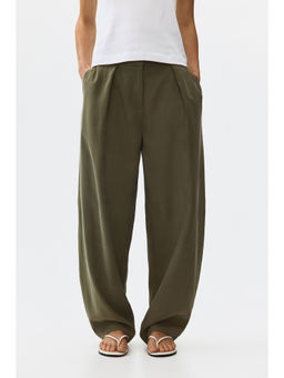 H&M - Women Green Viscose-blend barrel trousers
