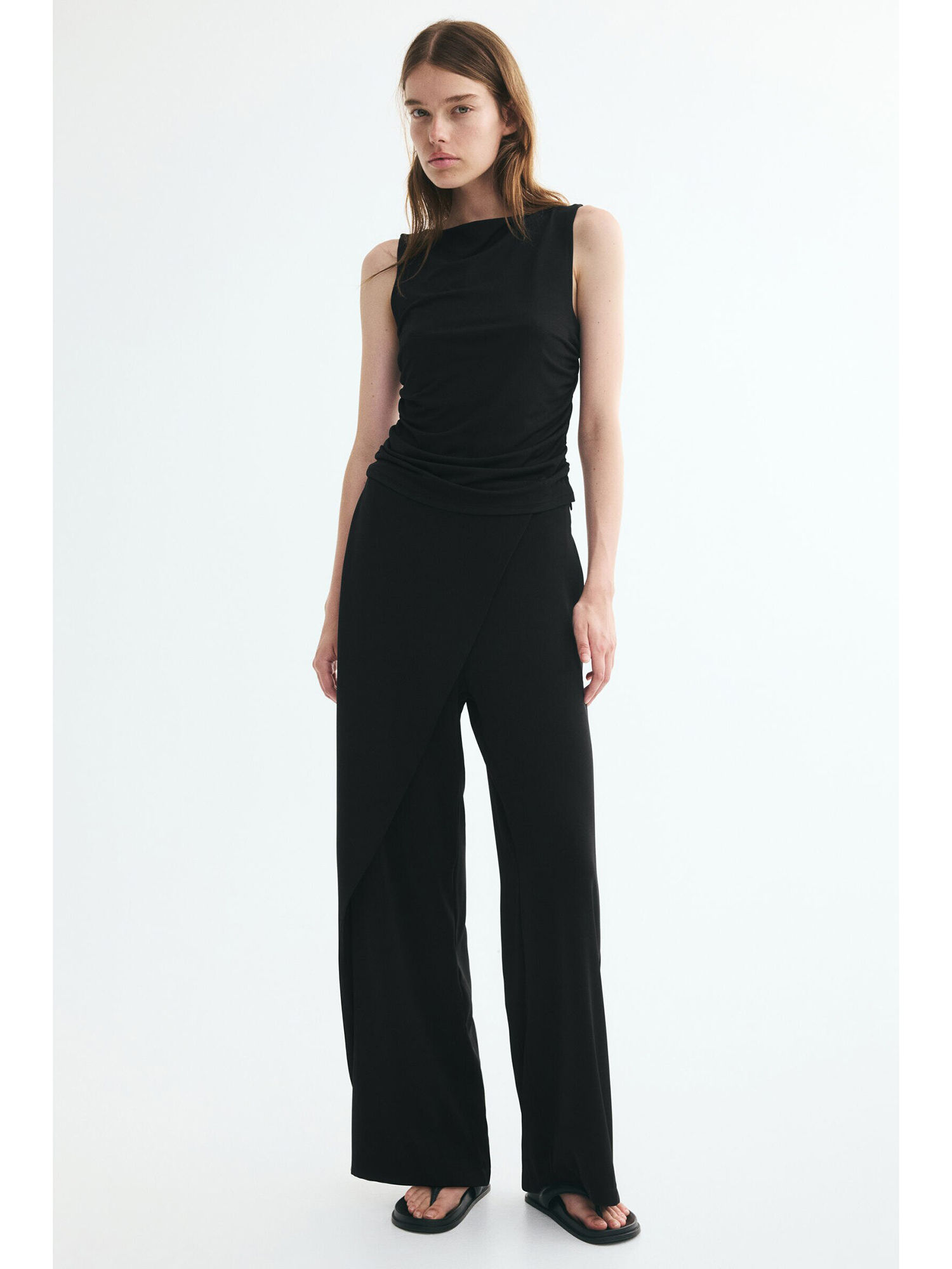 h&m Women Black Wrap-detail twill trousers-picture-43