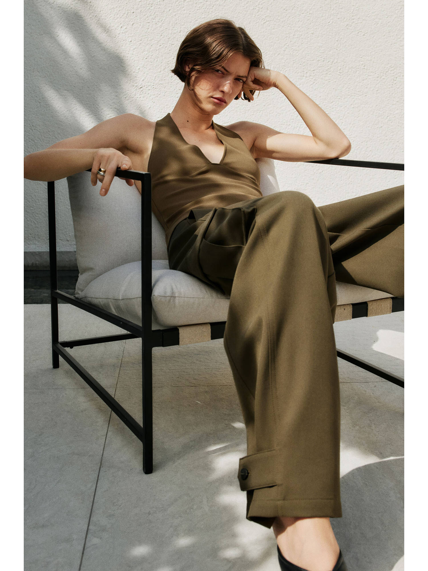 Buy H&M Women Olive Ponte di Roma halterneck top (XS) Online