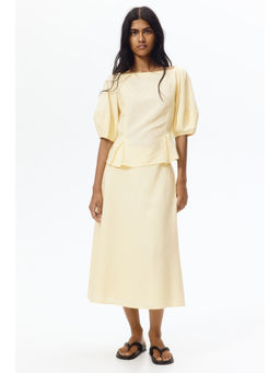 H&M - Women Yellow Linen-blend peplum top