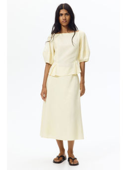 H&M - Women Yellow Linen-blend midi skirt