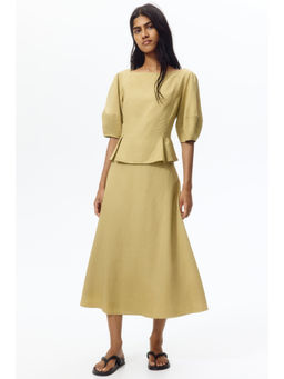 H&M - Women Beige Linen-blend midi skirt