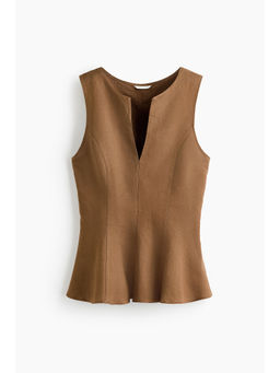 H&M - Women Brown Sleeveless linen-blend top
