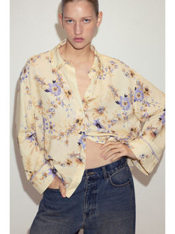 H&M - Women Yellow Oversized Linen-Blend Shirt