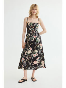 H&M - Women Black Flared-skirt poplin dress