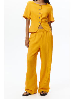 H&M - Women Yellow Linen-blend pull-on trousers