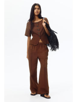 H&M - Women Brown Linen-blend pull-on trousers