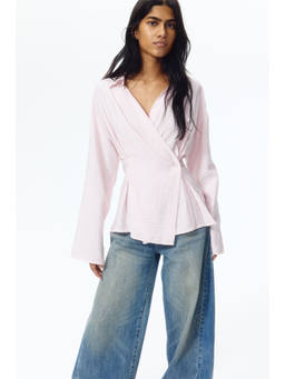 H&M - Women Pink Waisted viscose-blend shirt