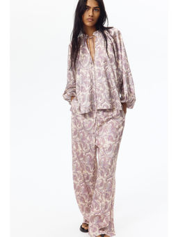 H&M - Women Purple Balloon-sleeved satin blouse