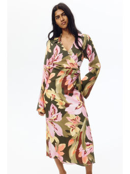 H&M - Women Multi-Color Linen-blend wrap dress