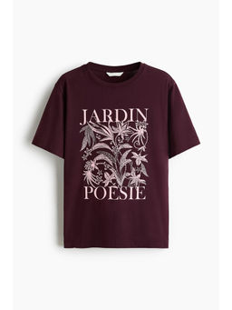 H&M - Women Maroon Print-motif cotton T-shirt