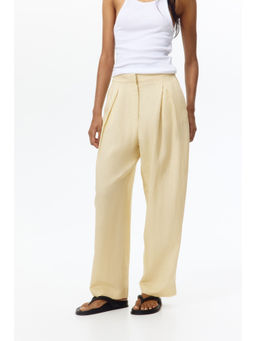 H&M - Women Beige Linen-blend barrel trousers