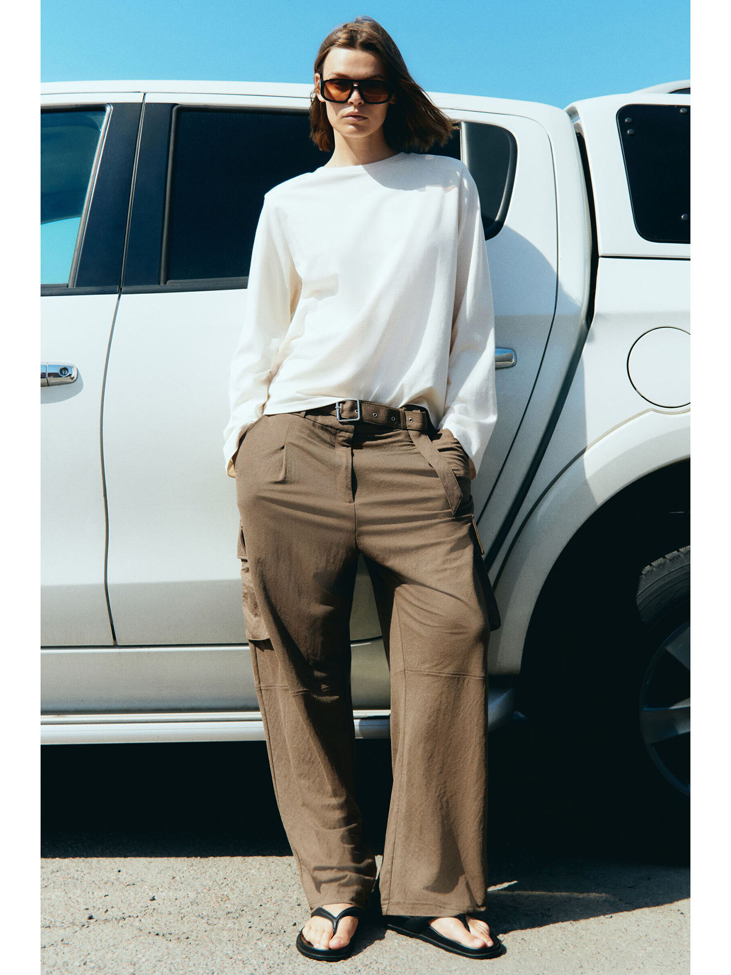 Women Brown Belted cargo trousers-image-13