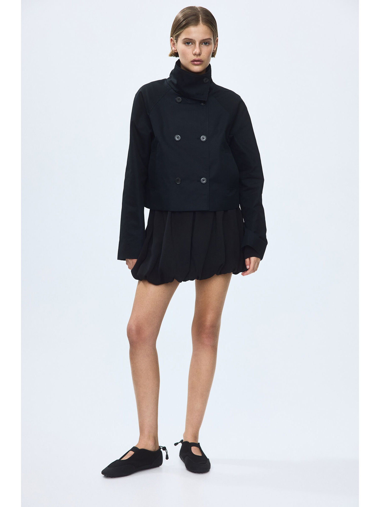 h&m Women Grey Short trench coat-picture-35