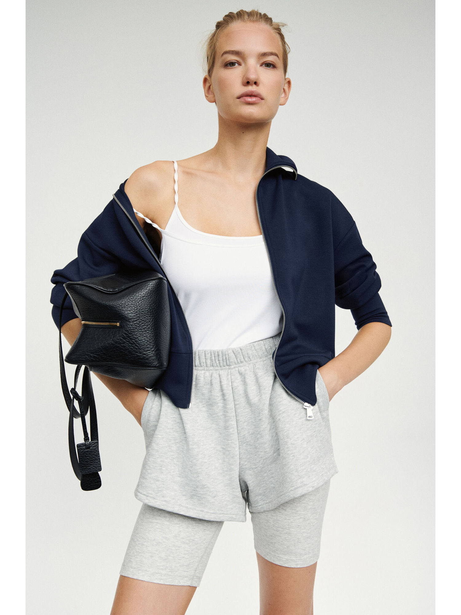 h&m Women Navy Blue Jersey track jacket-picture-25