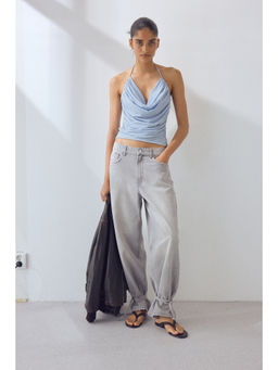 H&M - Women Blue Draped halterneck top