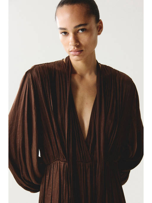 brown satin dress h&m Buy Women Scarf-collar (XS) Online Print Colour:White Pleated A-line Knit Midi v neck formal dress a diagonal seam below