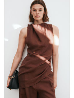 H&M - Women Brown Asymmetric Linen-Blend Top