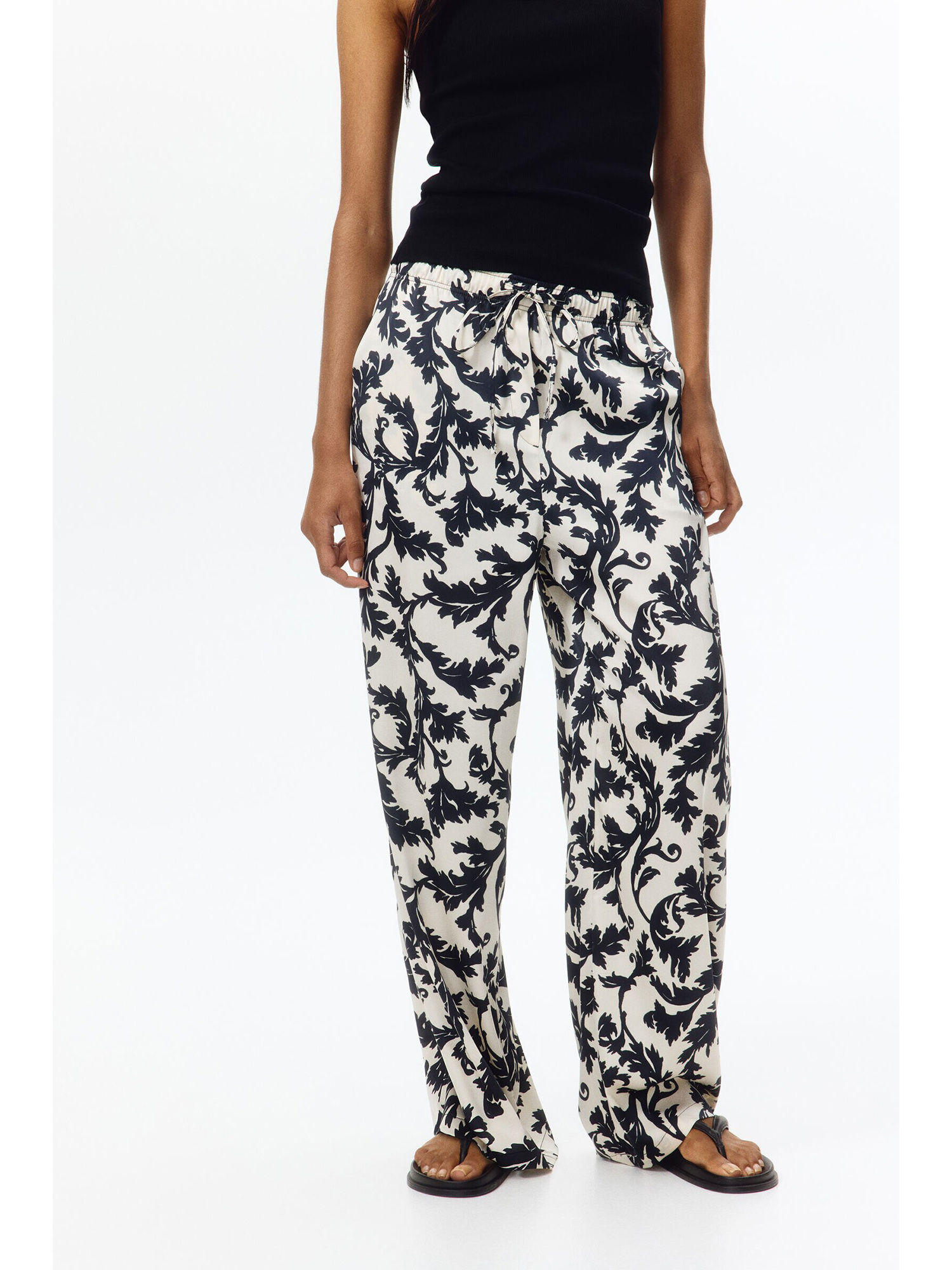 h&m Women White Satin drawstring trousers-picture-7