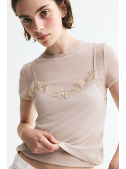 H&M - Women Beige Lace-Trimmed Layered Top