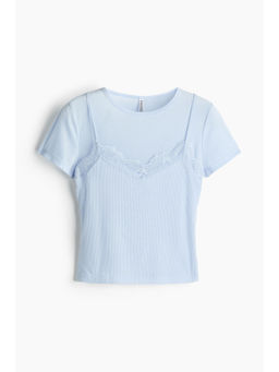 H&M - Women Blue Lace-Trimmed Layered Top