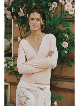 H&M - Women Pink Rib-knit viscose-blend cardigan