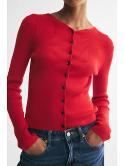 H&M - Women Red Rib-knit viscose-blend cardigan