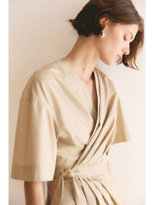 Buy H&M Women Beige Wrap midi dress (XS) Online