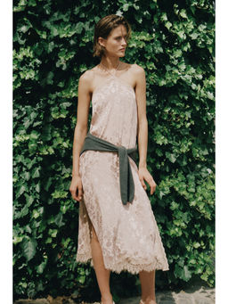 H&M - Women Pink Lace-trimmed brocade dress