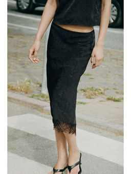 H&M - Women Black Lace-trimmed midi skirt