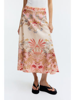 H&M - Women Pink Flared linen-blend skirt