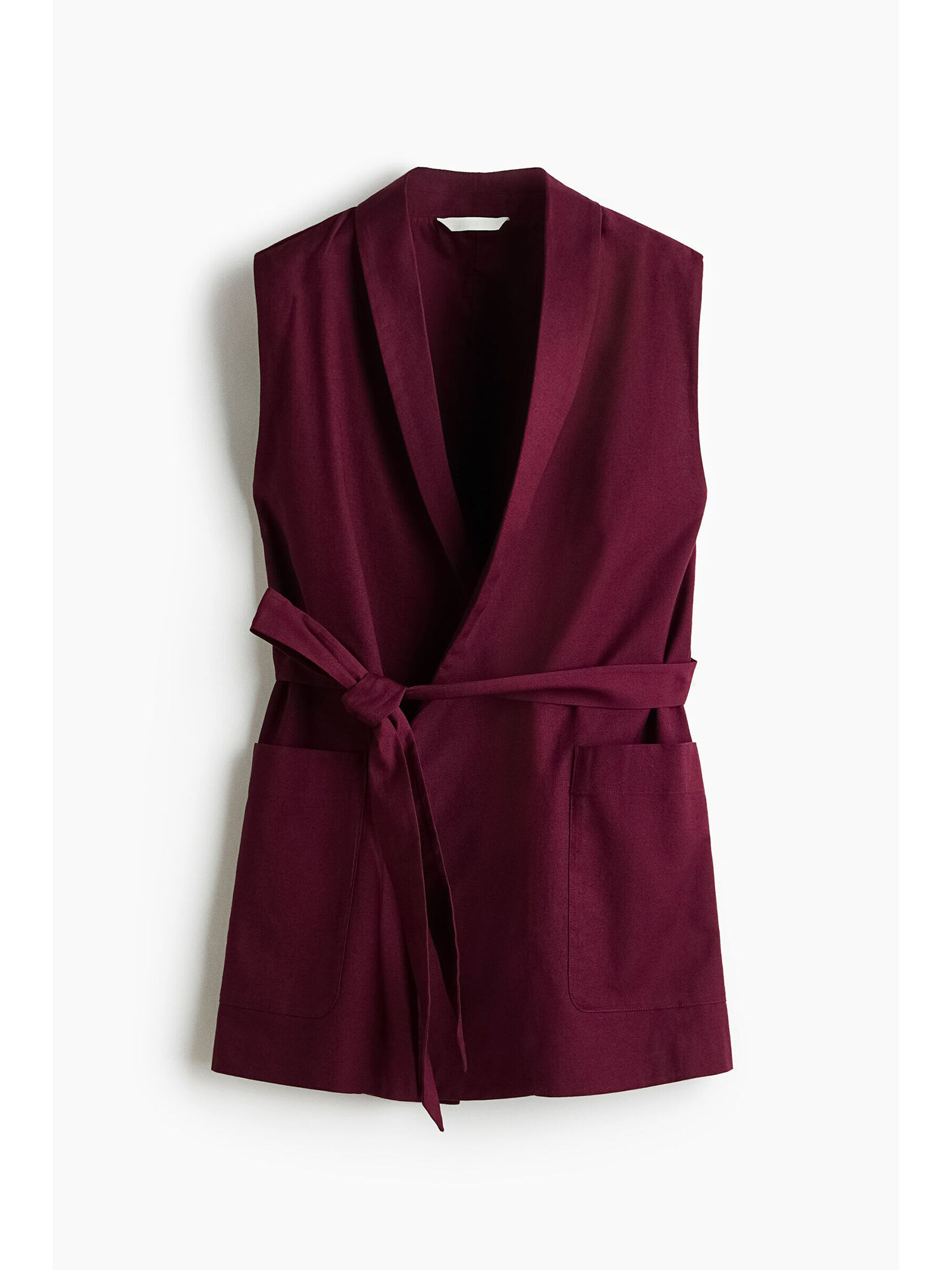 h&m Women Red Belted linen-blend waistcoat-picture-39