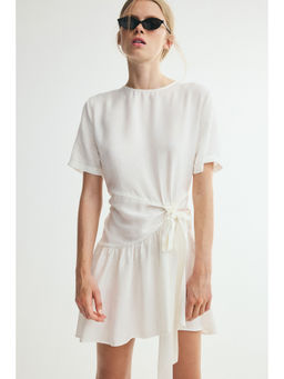 H&M - Women White Tie-detail viscose-blend dress