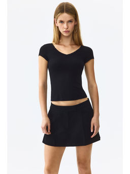 H&M - Women Black Lace-Trimmed Viscose Top
